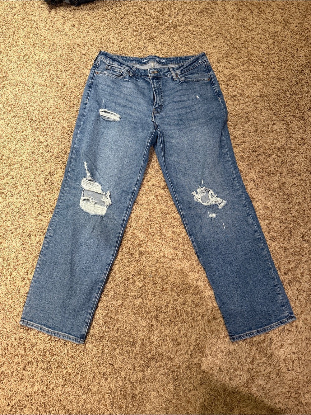 Old Navy Boyfriend Jeans in Medium Blue Wash with Distressed Knees